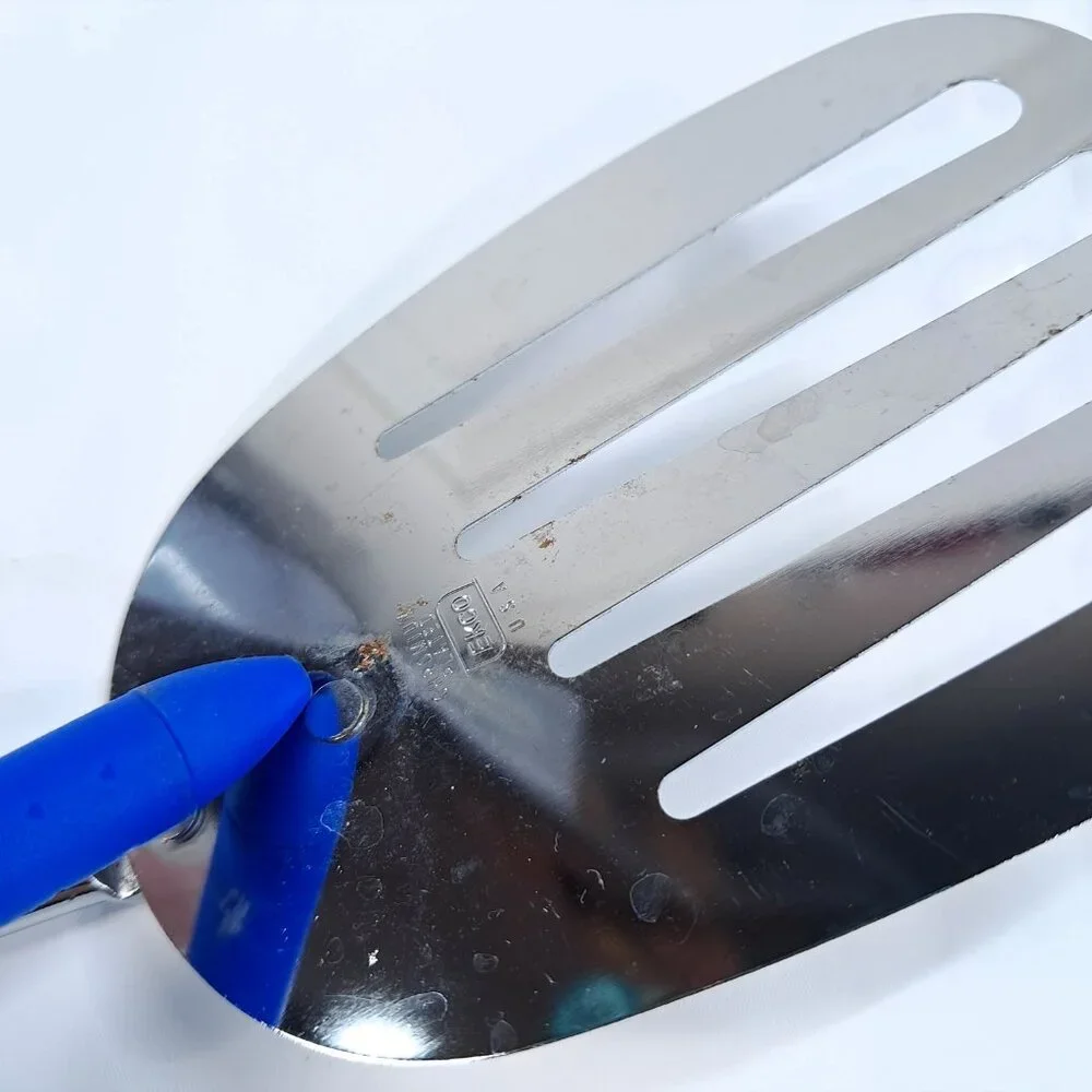 Vintage EKCO USA Chromium Plated Slotted Spatula turner Avocado‎ Green Handle